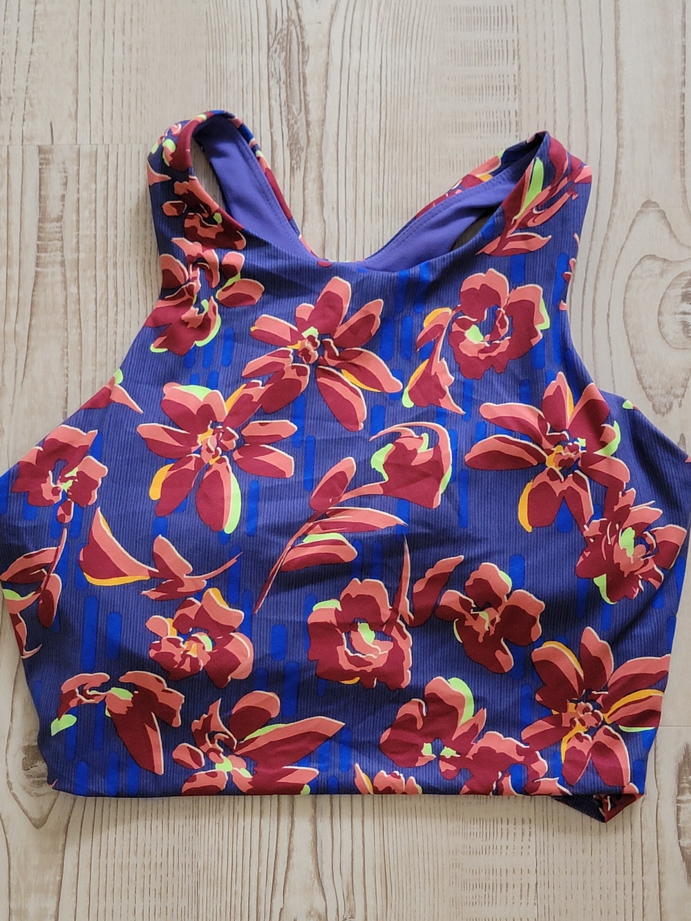Athleta Conscious Crop Printed Sports Bra Top Large Large Purple Floral Athletic